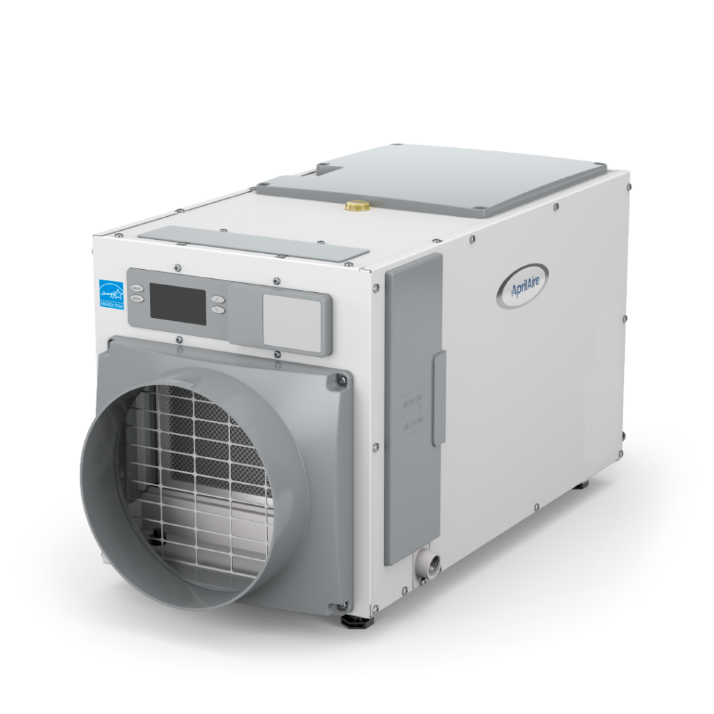 Whole house dehumidifier integrated with home HVAC system for improved air quality and comfort, featuring Aprilaire model